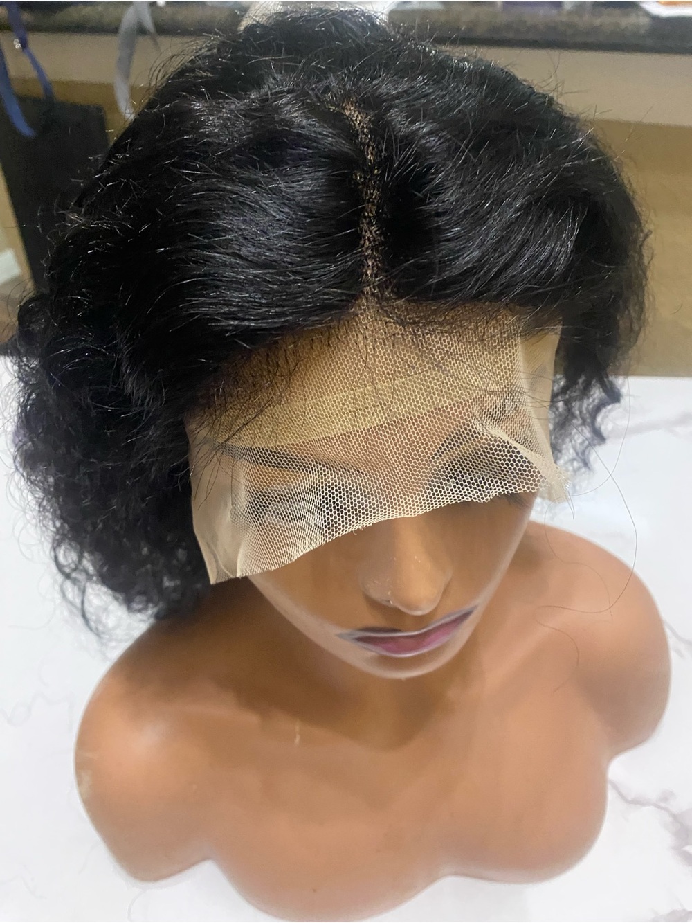 Black Lace Front Curly Human Hair Wig - Natural Black